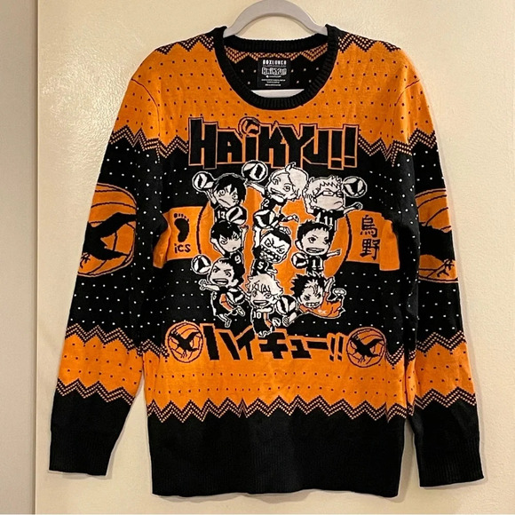 BoxLunch x Haikyu!! NWOT Karasuno Crows Chibi Team Holiday Sweater - Picture 3 of 7
